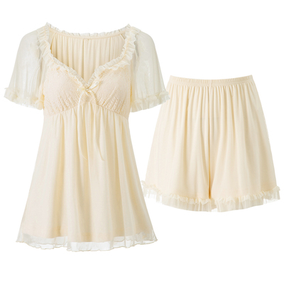 RoseTree宫廷风蕾丝刺绣短袖睡衣