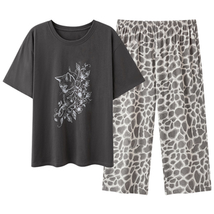 芬腾可安睡衣女款2026新款夏季纯棉短袖七分裤大码灵巧家居服夏天