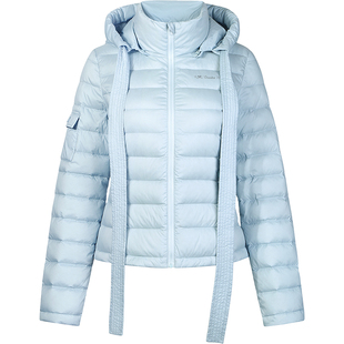 GUUKAHERO天空蓝连帽排骨羽绒服女 冬季轻量收腰显瘦内胆羽绒外套