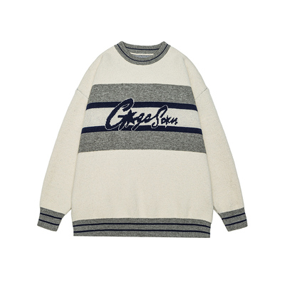 GOGOSOON毛衣男2025新款秋冬针织衫青少年宽松潮牌上衣复古拼色Q