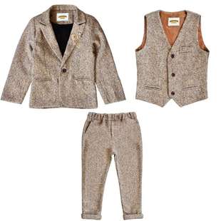 儿童西装男加厚小西装男童主持人服装冬花童礼服秋帅气英伦三件套