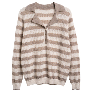 斐雪 不费力的高JI感 特种纱48支精纺羊山绒微镂空衬衫领针织衫