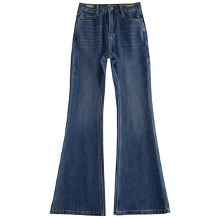 四面弹高腰喇叭牛仔裤女马蹄裤2025年秋冬新款加绒修身显瘦微喇裤