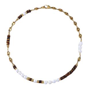 天然黄虎眼石淡水珍珠项链锁骨链感轻奢串珠颈链时尚百搭女神范