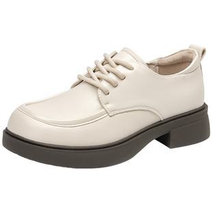 大东女鞋2026春季新款圆头低跟英伦小皮鞋通勤单鞋百搭系带乐福鞋