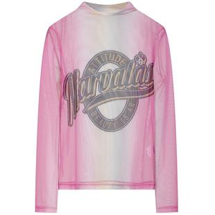 曼德诗设计感小衫2025秋季新款粉白渐变网眼针织内搭时尚印花上衣