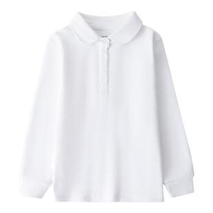 女童polo衫粉色纯棉娃娃领儿童秋冬季长袖t恤打底衫加绒校服衬衫