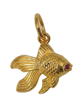 手工錾刻古法黄金镶嵌宝石锦鲤