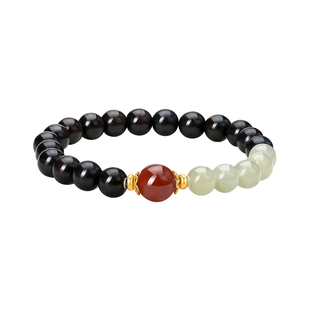 周大生官方天然紫檀手串南红转运珠和田玉佛珠手链生日礼物送女友