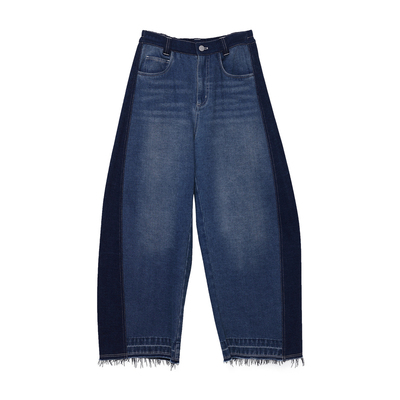 MOVEUP幻走2025冬季新款.FUN系列后腰松紧深色侧边牛仔直筒裤女