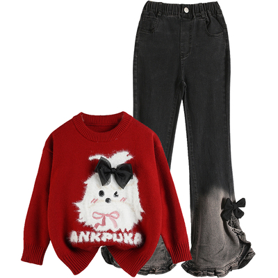 秋冬新款新年毛衣裤子套装女童装