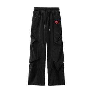 查尔斯桃心 美式褶皱裤子男款宽松阔腿直筒春秋季新款伞兵工装裤