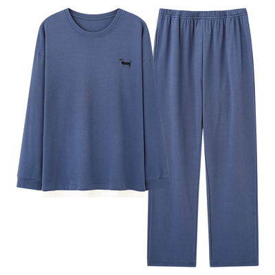 可外穿100%纯棉睡衣男款春秋季长袖大码套装韩版卡通假两件家居服