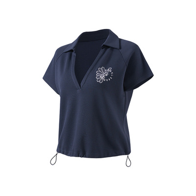 天使季节网球服女短袖V领2026新款polo衫羽毛球服运动套装T恤上衣