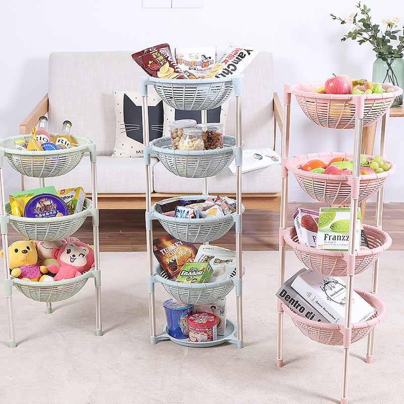 现货厨房置物架落地可移动多层塑料收纳架批发收纳篮可移动置物架