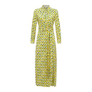 DVF黄色交织几何衬衫式裹身连衣裙DW2S006