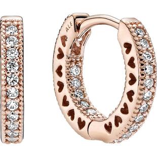 Pandora潘多拉Pavé密镶心形耳环玫瑰金色时尚礼物