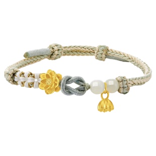 老庙黄金足金莲花莲蓬手链手绳转运串珠七夕生日纪念日送女友礼物