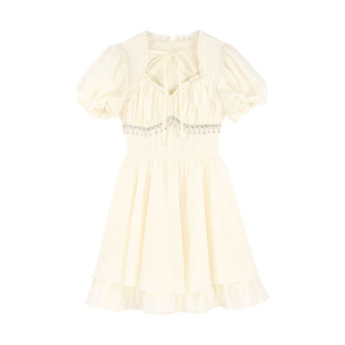 韩语琳温柔风奶油黄连衣裙女春季新款今年流行裙子高级感蓬蓬短裙