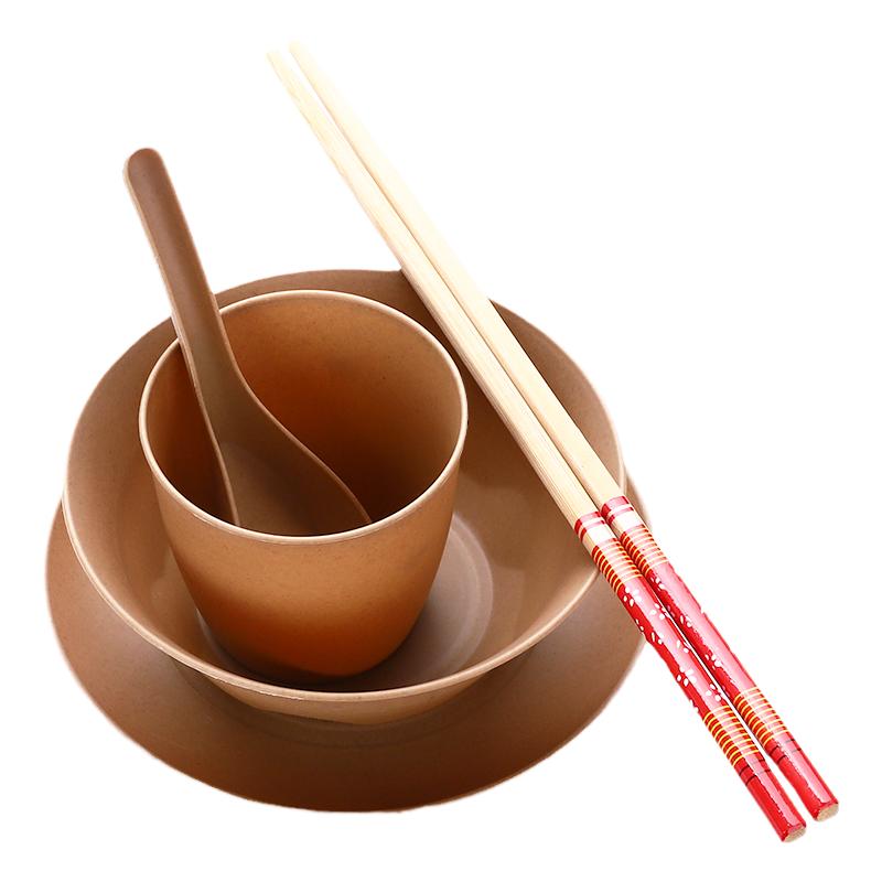 稻壳一次性餐具碗筷盘杯子加厚硬饭碗食品家用户外露营三四件套装