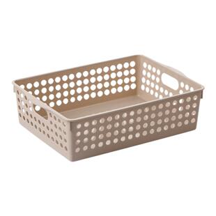 茶花桌面收纳筐化妆品厨房杂物零食文件收纳盒长方体塑料大收纳篮