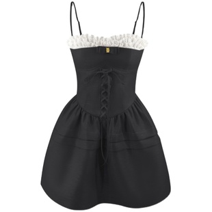 Mummy Cat下蛋喵 日杂千金精致甜美蝴蝶结绑带蕾丝短款吊带连衣裙