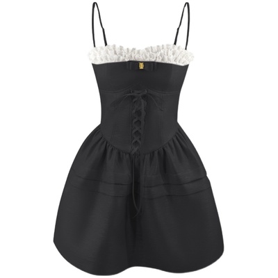 蝴蝶结绑带短款蕾丝甜美