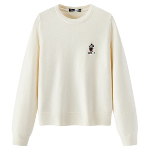 森马迪士尼合作系列毛衣女春季提花圆领绣花气质温柔女士百搭上衣