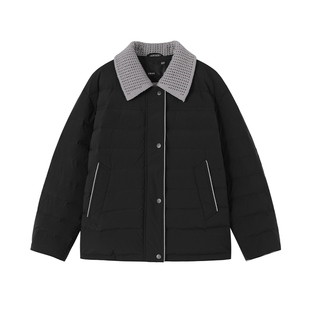 YBAI/亦白 2025冬季新款时尚百搭勾花领撞色拼接排骨羽绒服外套女