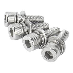 304不锈钢内六角螺丝钉三组合螺栓圆柱头平弹垫片3M4M5M6M8M10M12