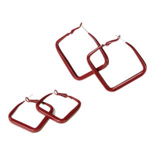 方形红色大圈耳环方圆脸显脸小轻奢耳圈素圈女秋冬2026马新年耳饰