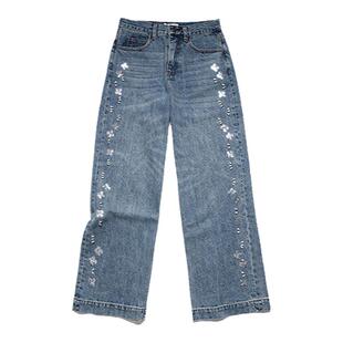 HERLIAN 秋季新品女士珠片钉钻设计直筒牛仔裤