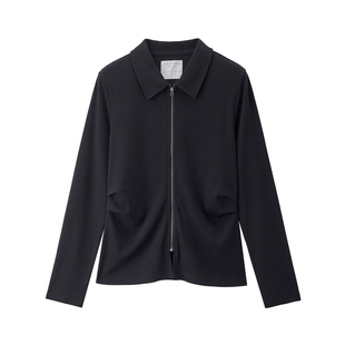 佐丹奴长袖针织Polo衫女新款坑条翻领修身拉链针织上衣女13315654