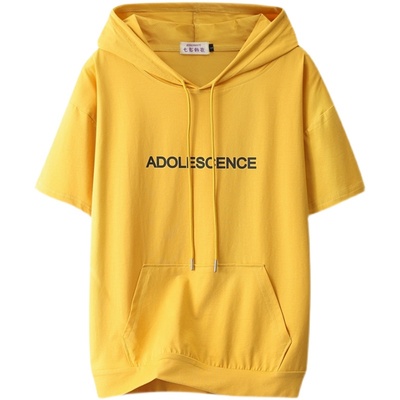 夏季短袖卫衣T恤女大码纯棉连帽宽松2025年新款胖mm带帽上衣ins潮