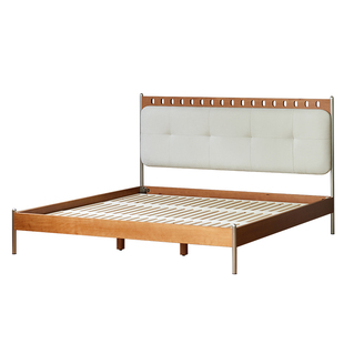 新款法式中古风高脚床1米5双人床复古白色实木排骨床小户型卧室床