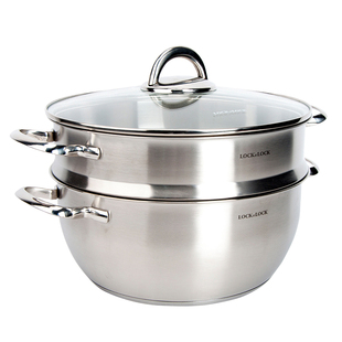乐扣乐扣28cm不锈钢蒸锅2层蒸笼304多功能万用锅电磁炉通用厨具