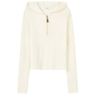 【羊毛羊绒】LANCY/朗姿2025冬新款老钱风连帽针织衫半拉链上衣女