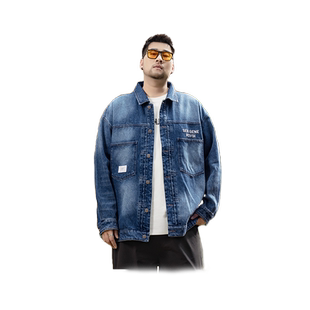黑劲大码新款男款牛仔外套秋天宽松日常百搭加肥加大潮牌胖子上衣