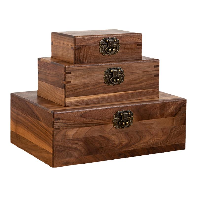 胡桃木桌面收纳盒带锁印章收纳盒证件盒木质储物盒家用实木整理箱