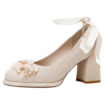 达芙妮婚鞋高跟鞋两穿粗跟玛丽珍