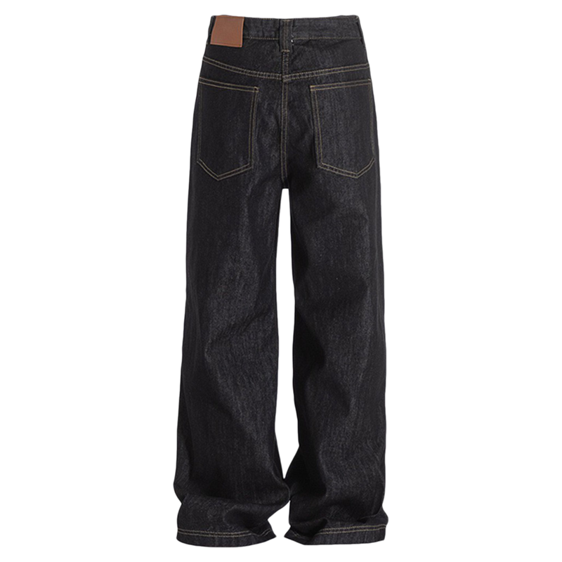 美式堆叠阔腿牛仔裤男女潮牌宽松BF高级感休闲裤痞帅弯刀长裤拖地