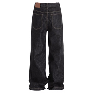 美式堆叠阔腿牛仔裤男女潮牌宽松BF高级感单宁裤痞帅弯刀长裤拖地