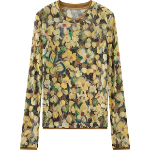 播商场同款收腰显瘦印花T恤女修身文艺上衣26春新款BDT1YD1222