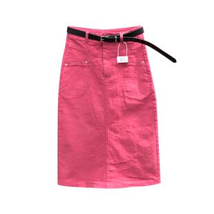 玫红色高腰中长牛仔裙女夏天新款洗水百搭显瘦A字半身直筒包臀裙