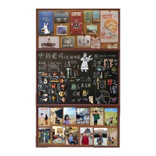 秀艾迪磁吸三拼软木板加黑板文创挂墙式冰箱贴展示板家用创意可擦