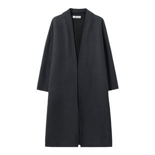 TU女装ROW风V领羊毛大衣中长款高智感宽肩廓形老钱风毛呢外套