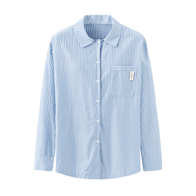 设计感高支纯棉条纹衬衫女宽松