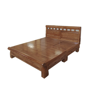 全实木床老榆木元宝床平尾床现代简约双人床榻榻米中式储物定制