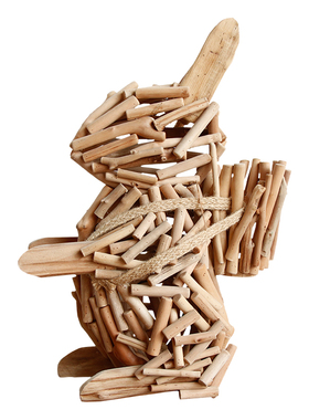 手工木质兔子玄关软装桌面装饰品