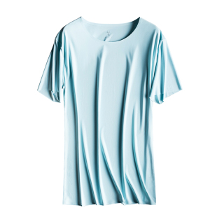 羊奶丝无痕冰丝凉感T恤圆领修身男高端超薄款夏季速干打底衫短袖